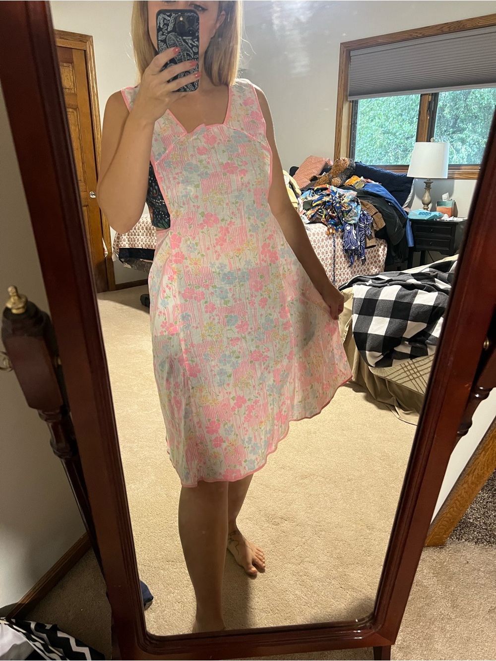Vintage 50s 60s Neon Floral Kitchen Cooking Smock Apron